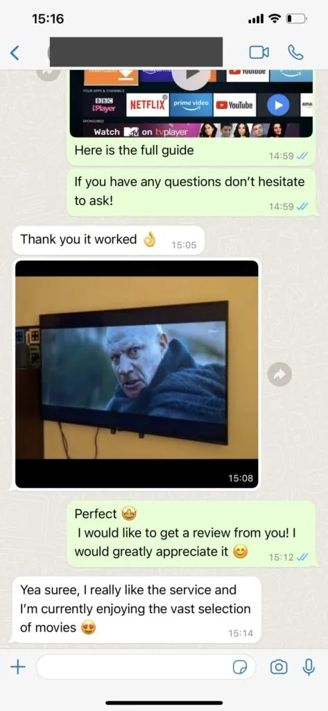 Yeah IPTV WhatsApp support screenshot 1